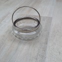 Fin glas sukkerskål med håndtag og slibninger 