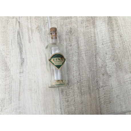 Lille ældre glas flaske med korkprop - Rena  pebermynte Essens